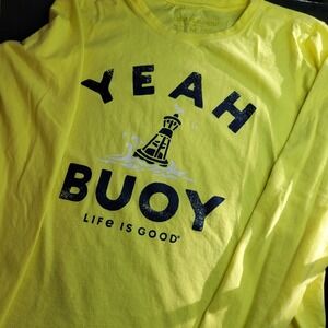 Life is Good Womens Yellow Long Sleeve T Shirt Lighthouse Yeah Buoy Size M